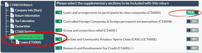 Adding the CT600A Directors / Participants Loans for a Corporation Tax return