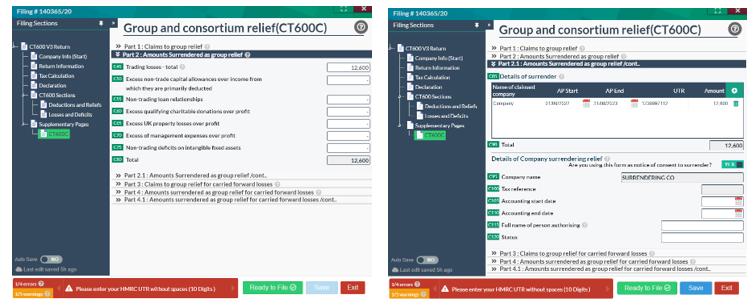 Easy Digital Tax and accounting information - surrendering company