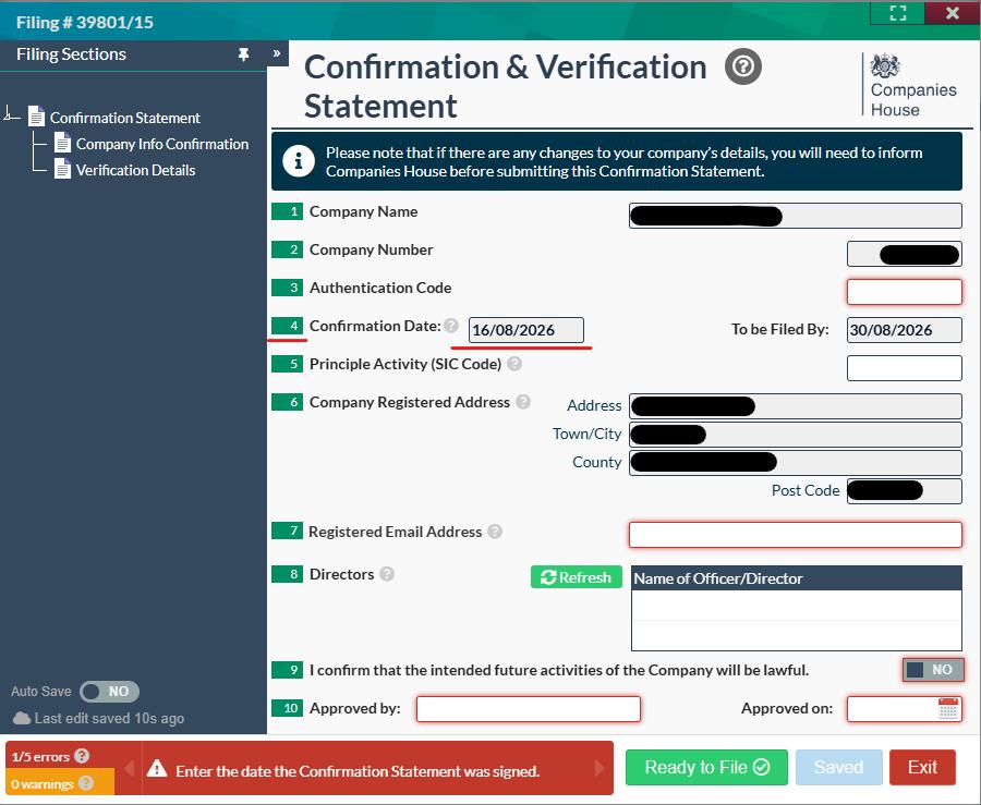 Easy Digital Tax and accounting information - confirmation statement