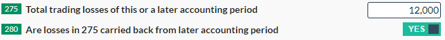 CT600 Box 280, Losses carried back from later accounting period