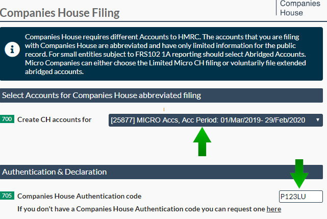 Select Micro accounts linked to Companies House Filing Companies House micro accounts company filing selection