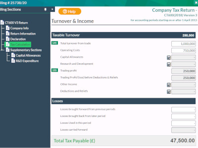 Company CT600 Corporation Tax online filing template